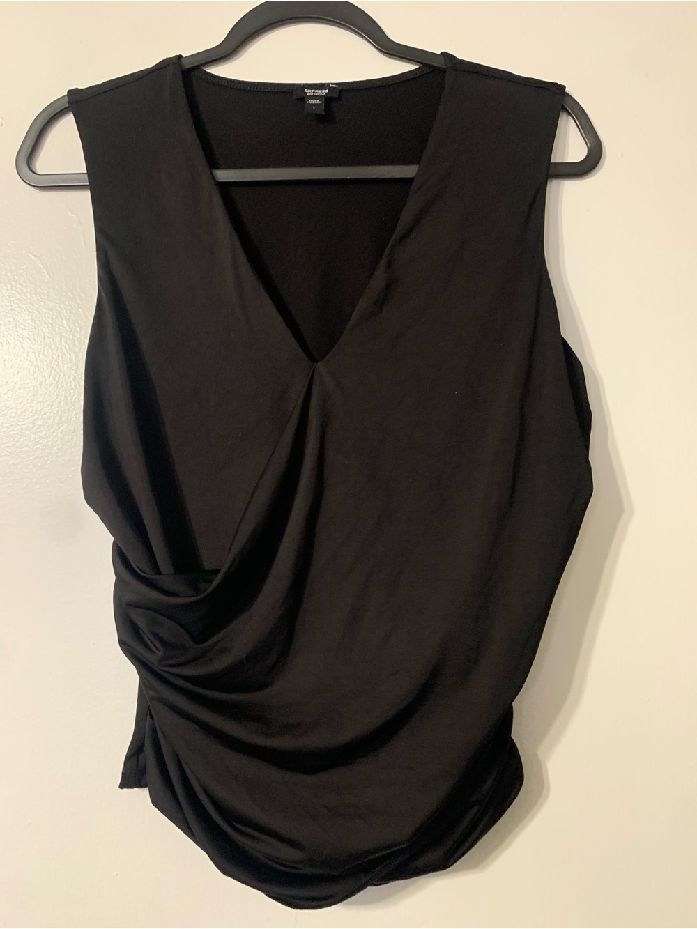 Express Black Sleeveless Draped V-Neck Top